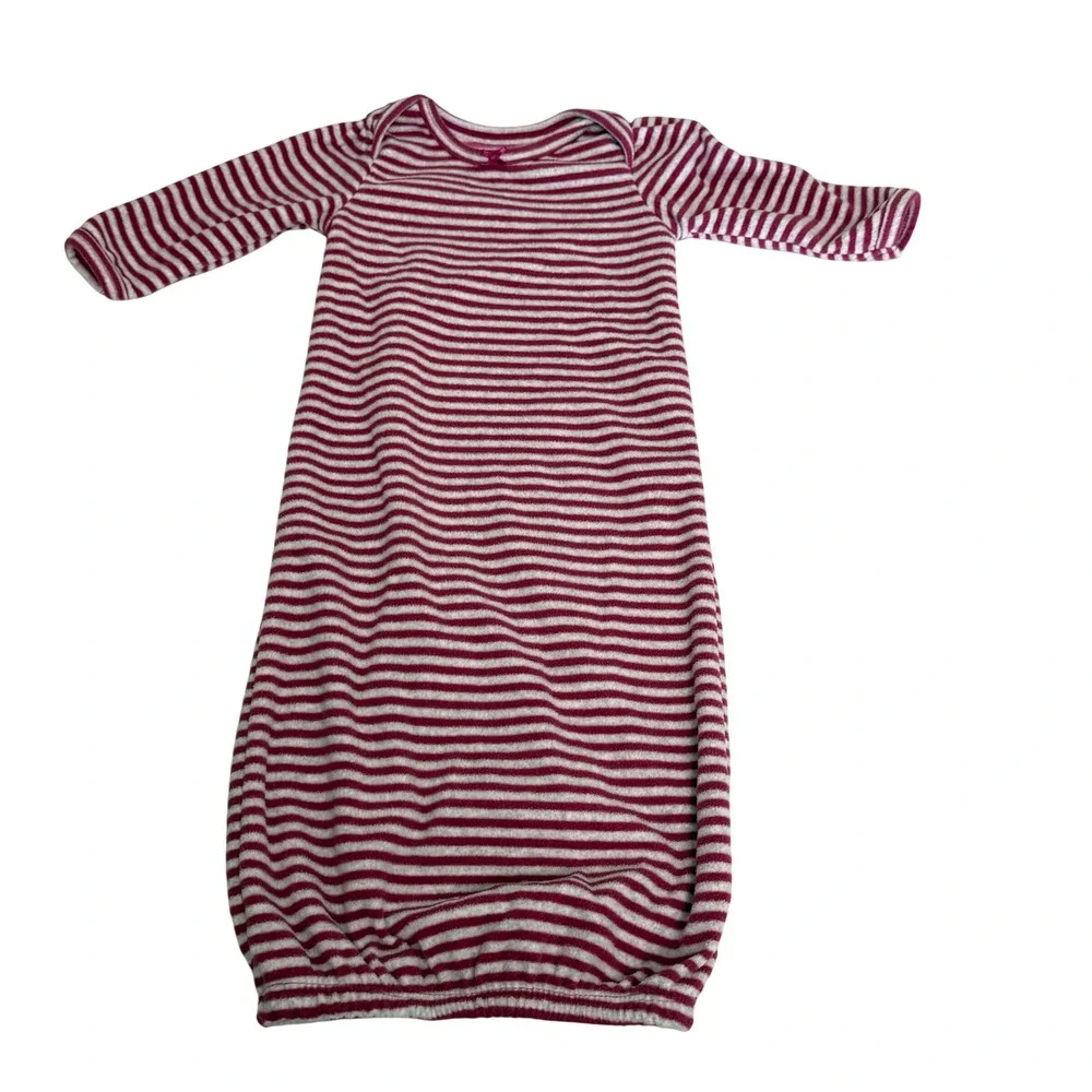 Carters Baby Gown 3M Burgundy Red White Striped Fleece Sleep Sack Long Sleeve